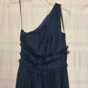 Monique Lhuillier one shoulder Navy Gown